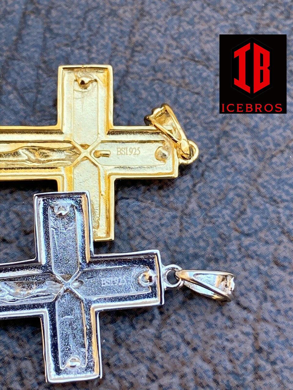 925 Sterling Italian Silver Illusion Jesus Plain 3d Cross Pendant Necklace