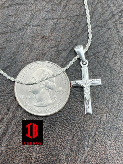 unisex 925 Silver Plain Micro Gold Cross Crucifix Pendant Necklace Small 1inch