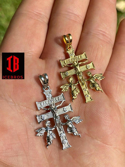 925 Sterling Silver Gold Cruz De Caravaca Cross Pendant 1.5inch Plata Necklace