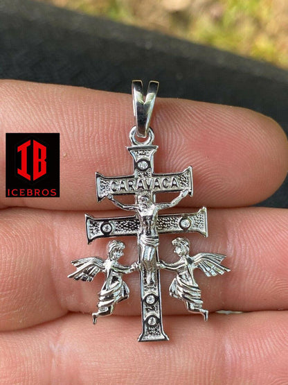 925 Sterling Silver Gold Cruz De Caravaca Cross Pendant 1.5inch Plata Necklace