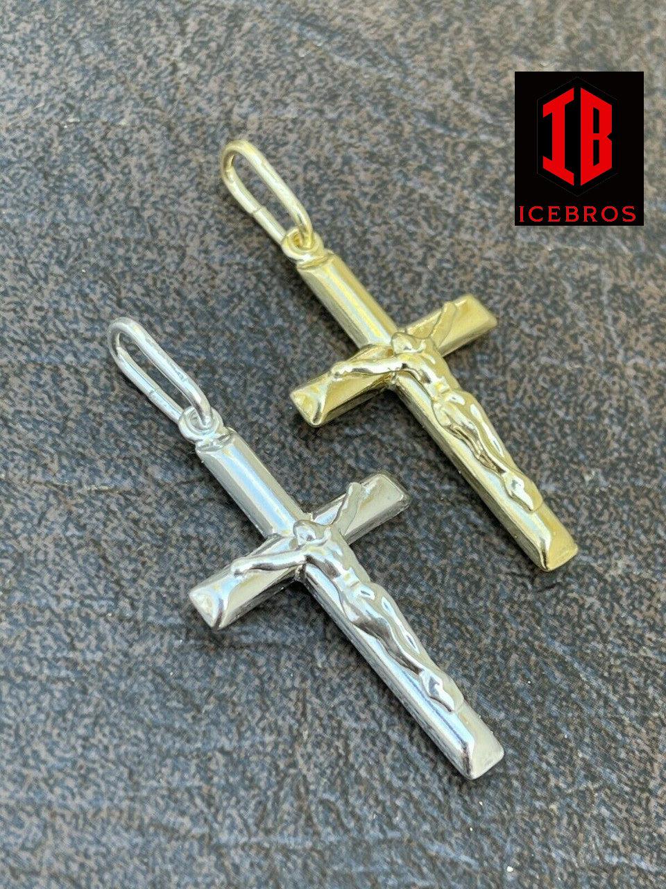 925 Sterling Silver Solid Gold Cross Jesus Crucifix Pendant Men Women Pendant