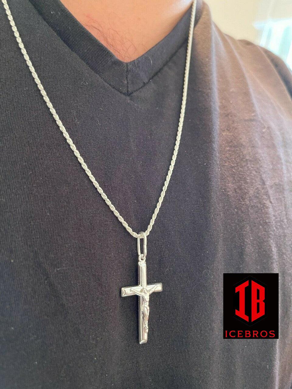 925 Sterling Silver Solid Gold Cross Jesus Crucifix Pendant Men Women Pendant