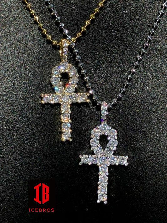 4ct Ankh Cross Tennis Solid 925 Sterling Silver 14k Gold / Rhodium (CZ)