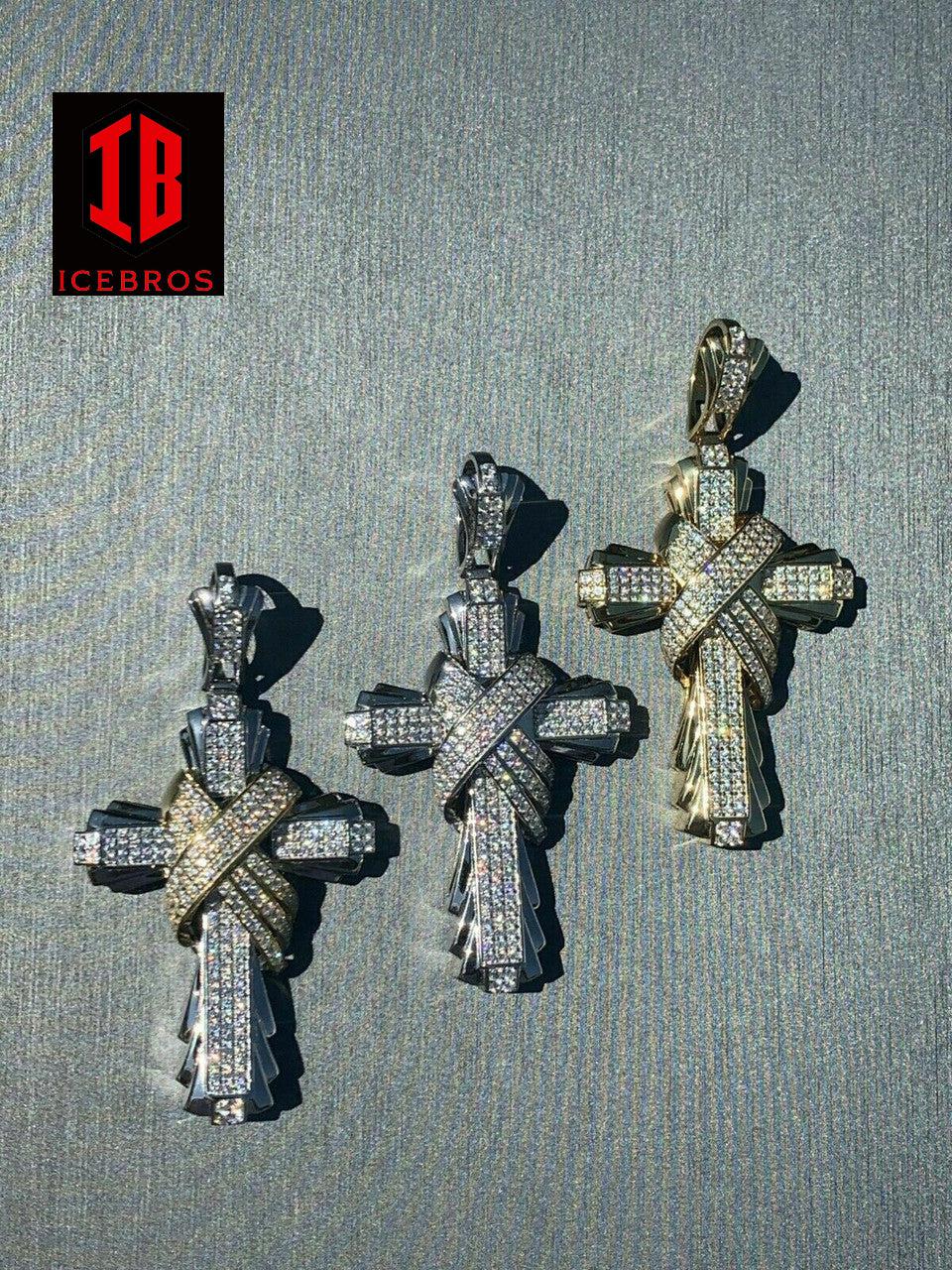 Men's Large iced out Cross Pendant Solid 925 Sterling Silver (CZ)