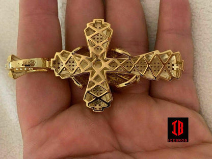 Men's Large iced out Cross Pendant Solid 925 Sterling Silver (CZ)