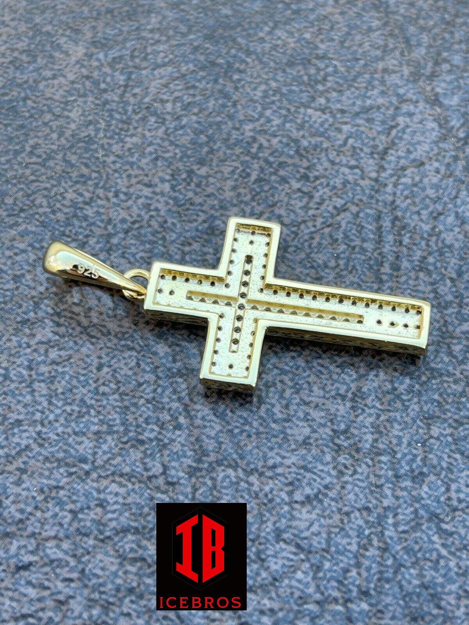 925 Sterling Silver Gold Filled Cross Crucifix Pendant Necklace Iced 1inch Small (CZ)