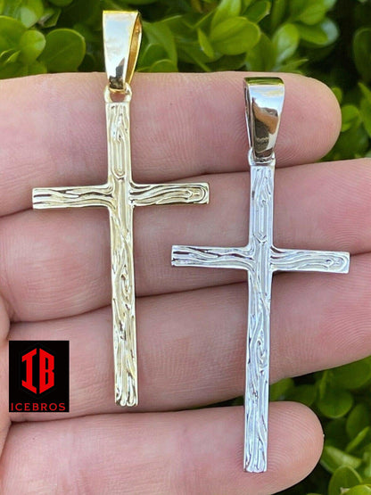 Micro 0.75inch - 2inch Plain Wood Cross Charm Solid 925 Sterling Silver