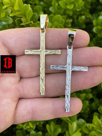 Micro 0.75inch - 2inch Plain Wood Cross Charm Solid 925 Sterling Silver