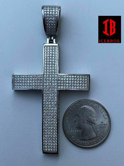 925 Sterling Silver Cross Pendant Real ICED 3ct 14k Gold Chain (CZ)