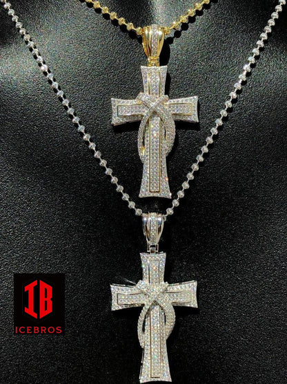 Real 925 Sterling Silver Cross Crucifix Diamond Men's Pendant Rhodium (CZ)