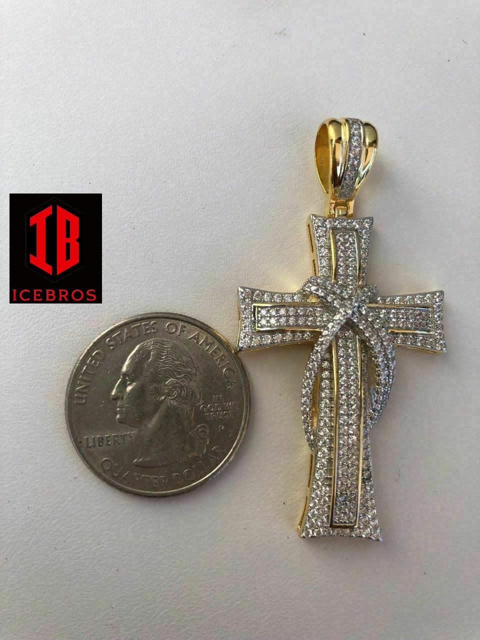 Real 925 Sterling Silver Cross Crucifix Diamond Men's Pendant Rhodium (CZ)