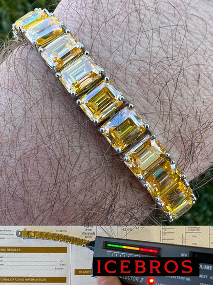 Yellow Moissanite Canary 60ct 8mm Tennis Bracelet 925 Sterling Silver Passes Diamond Test