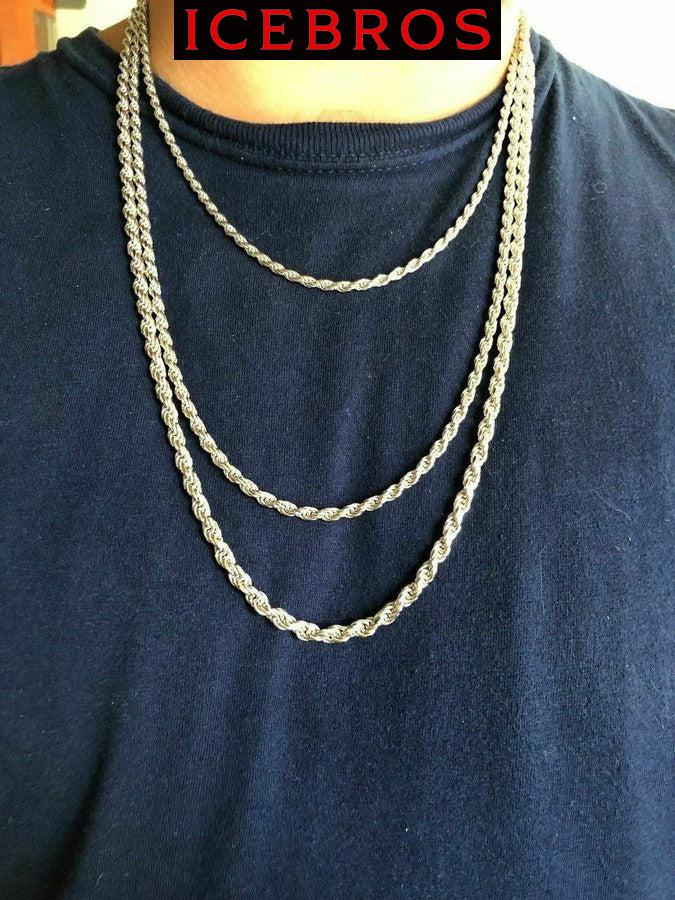 Women's & Men's White Sterling Silver Plain 925 Italy Rope Necklace Chain (1.5-5mm)