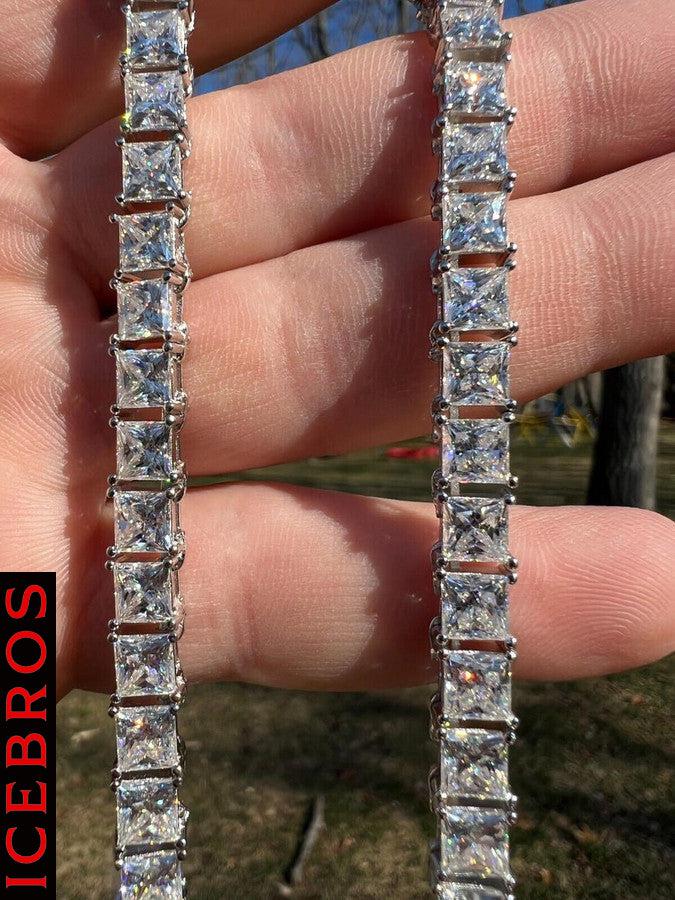 White Gold Micro Tennis Chain ,Moissanite Diamond Princess-cut ,925 Sterling Silver Necklace