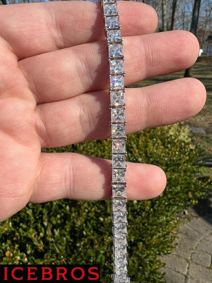 White Gold Micro Tennis Bracelet , Moissanite Princess Square-Cut ,925 Sterling Silver Wristlet