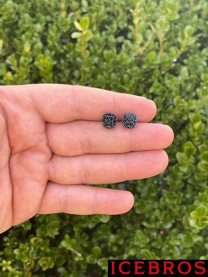 Black Moissanite 925 Silver Hip Hop Earrings Cluster Studs Pass Diamond Tester (Black Rhodium)