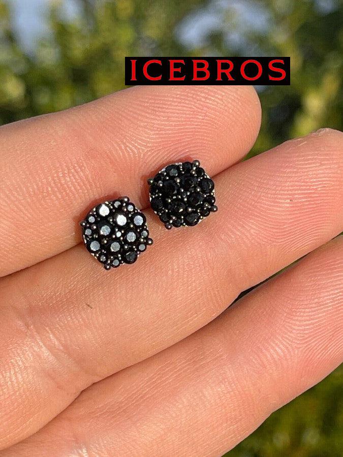 Black Moissanite 925 Silver Hip Hop Earrings Cluster Studs Pass Diamond Tester (Black Rhodium)