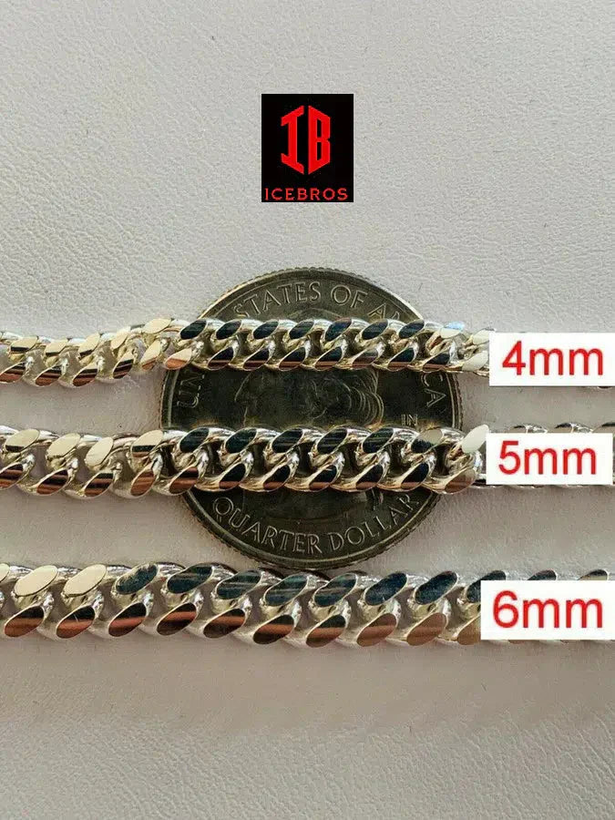 Miami Cuban Link Chain Necklace Box Clasp 14k Gold Over Real 925 Silver ITALY (4mm-10.5mm)