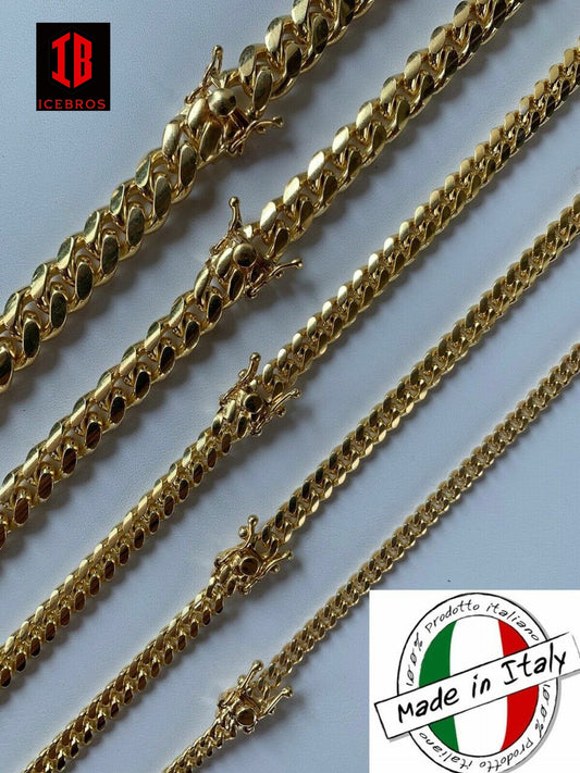 Miami Cuban Link Chain Necklace Box Clasp 14k Gold Over Real 925 Silver ITALY (4mm-10.5mm)