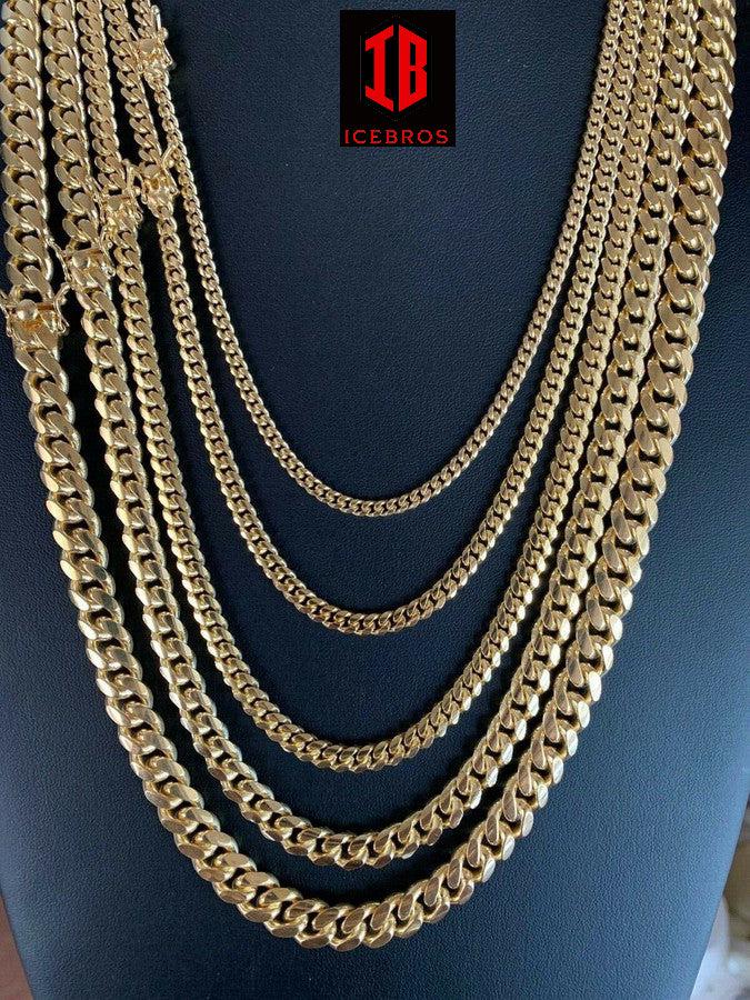 Miami Cuban Link Chain Necklace Box Clasp 14k Gold Over Real 925 Silver ITALY (4mm-10.5mm)