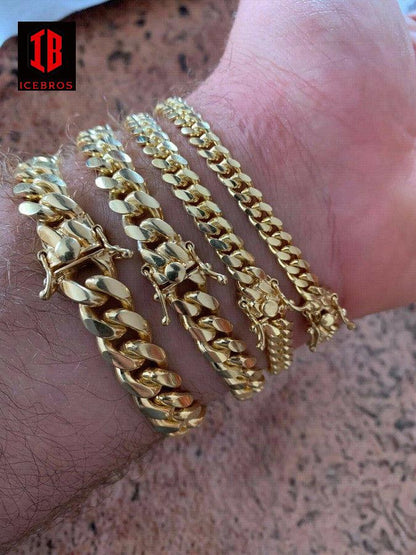 Miami Cuban Link Bracelet With Box Lock 14k Gold Over Solid 925 Silver ITALY