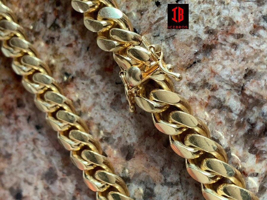 Miami Cuban Link Bracelet With Box Lock 14k Gold Over Solid 925 Silver ITALY