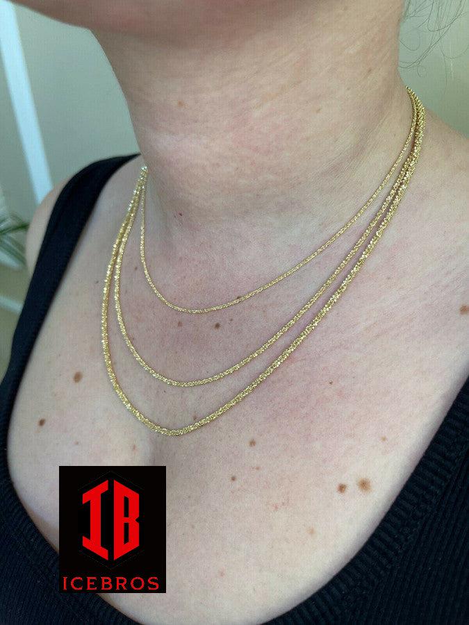 14k Gold Over 925 Sterling Silver Diamond Sparkle Rope Chain Necklace (1mm, 2mm, 3mm)