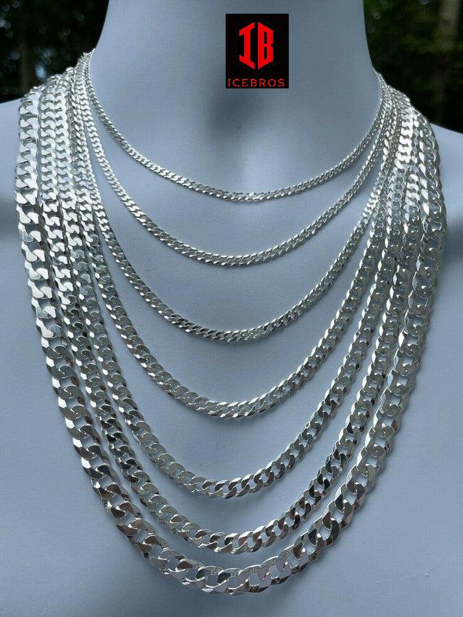 White Gold Vermeil Over Solid Italian 925 Silver Flat Miami Cuban Link Chain Necklace (3-11mm)