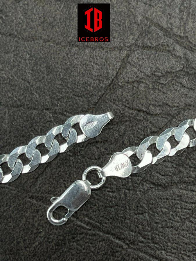 White Gold Vermeil Over Solid Italian 925 Silver Flat Miami Cuban Link Chain Necklace (3-11mm)