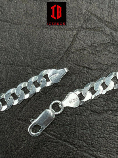 White Gold Vermeil Over Solid Italian 925 Silver Flat Miami Cuban Link Chain Necklace (3-11mm)