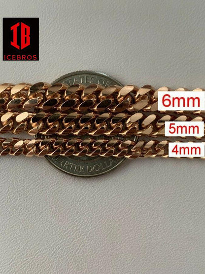 14k Rose Gold Over Solid 925 Silver ITALY Miami Cuban Link Bracelet With Box Lock