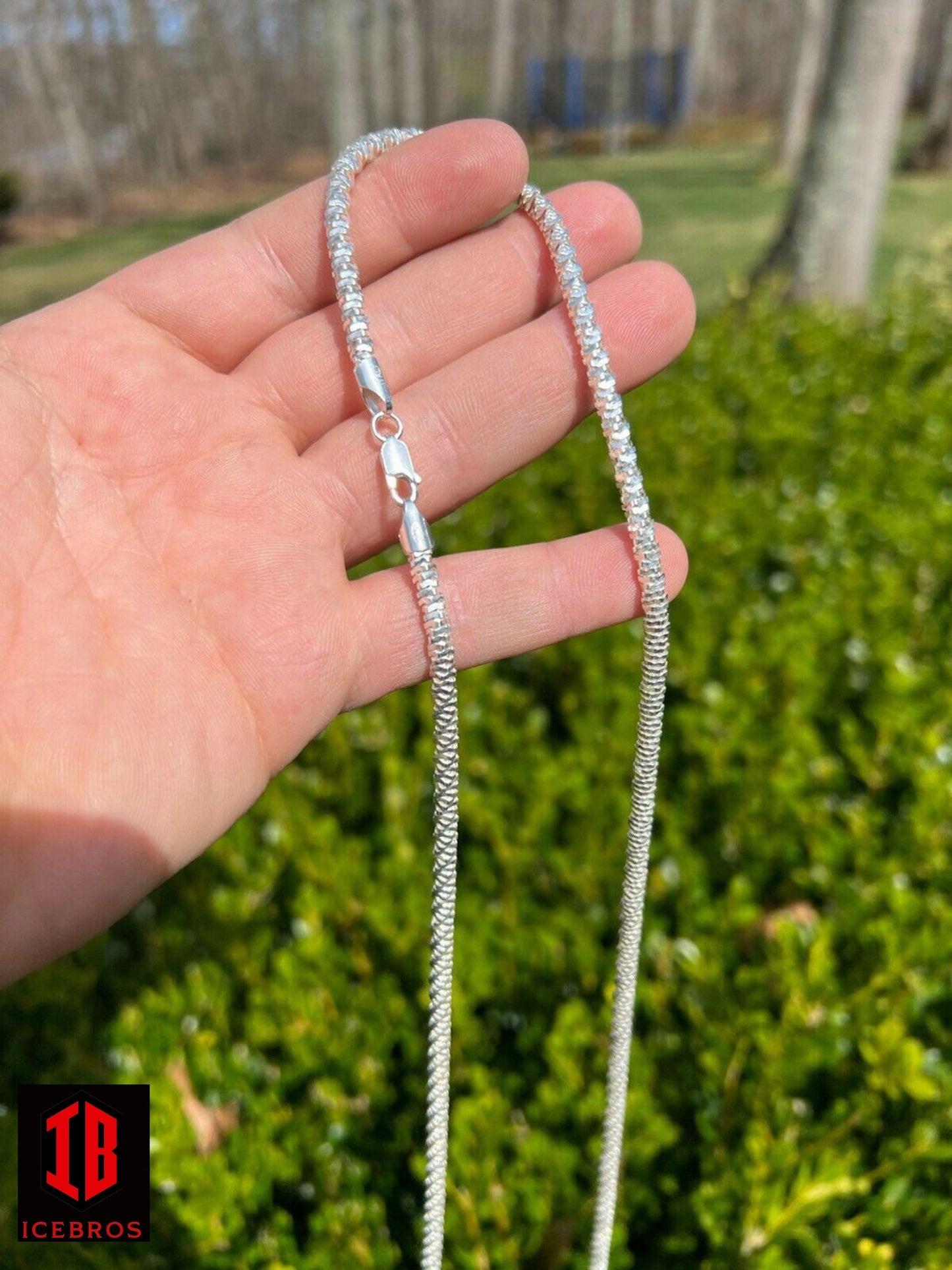 Solid 925 Sterling Silver Diamond Cut Sparkle Iced Italian Rope Chain Necklace (3mm, 4mm, 5mm)