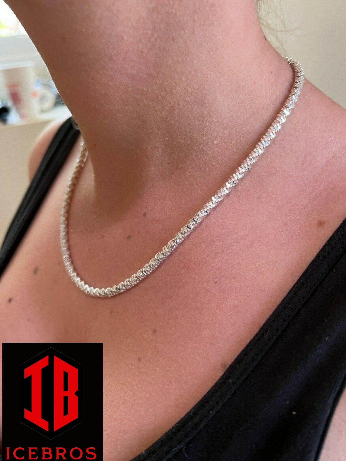 Solid 925 Sterling Silver Diamond Cut Sparkle Iced Italian Rope Chain Necklace (3mm, 4mm, 5mm)