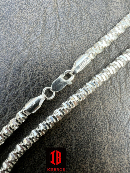 Solid 925 Sterling Silver Diamond Cut Sparkle Iced Italian Rope Chain Necklace (3mm, 4mm, 5mm)