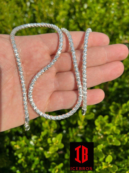 Solid 925 Sterling Silver Diamond Cut Sparkle Iced Italian Rope Chain Necklace (3mm, 4mm, 5mm)