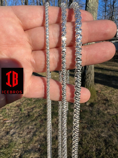 Solid 925 Sterling Silver Diamond Cut Sparkle Iced Italian Rope Chain Necklace (3mm, 4mm, 5mm)