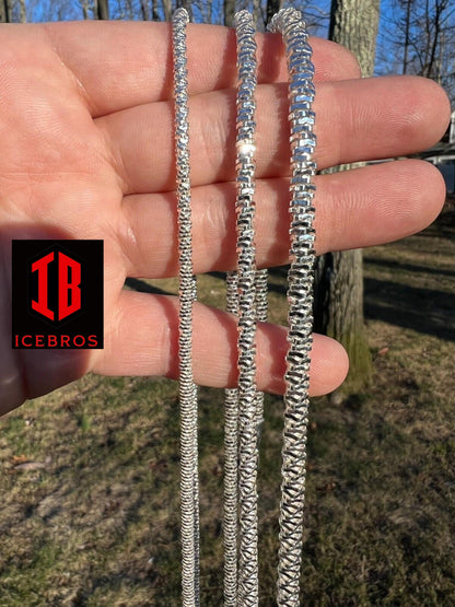 Solid 925 Sterling Silver Diamond Cut Sparkle Iced Italian Rope Chain Necklace (3mm, 4mm, 5mm)