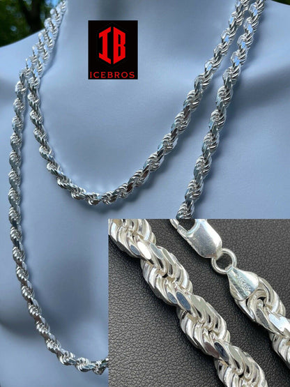 Men's Rope Chain White Gold Over 925 Sterling Silver Chain Necklace (6mm, 8mm ,11mm)