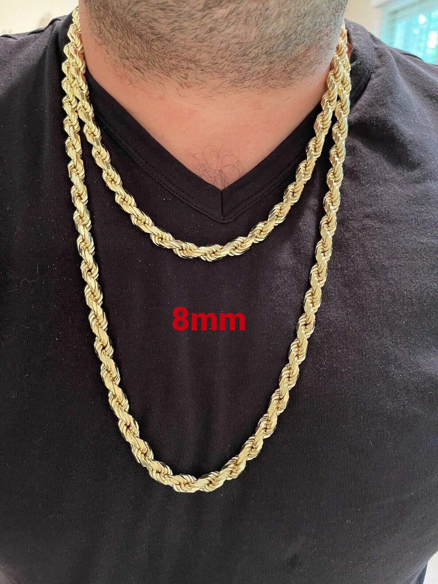 Heavy Men's Rope Chain 14k Gold Over 925 Sterling Silver Chain Necklace (6mm, 8mm ,11mm)