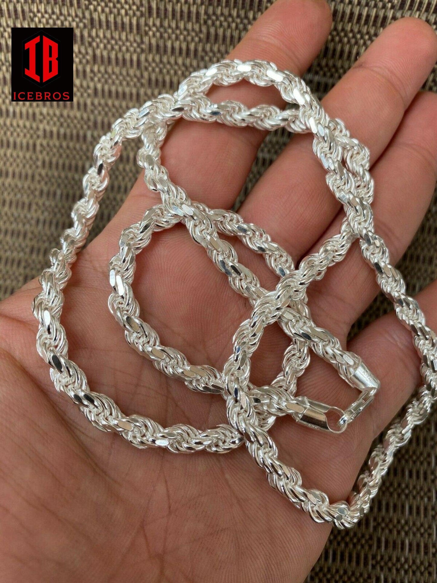 Men's Rope Chain White Gold Over 925 Sterling Silver Chain Necklace (6mm, 8mm ,11mm)