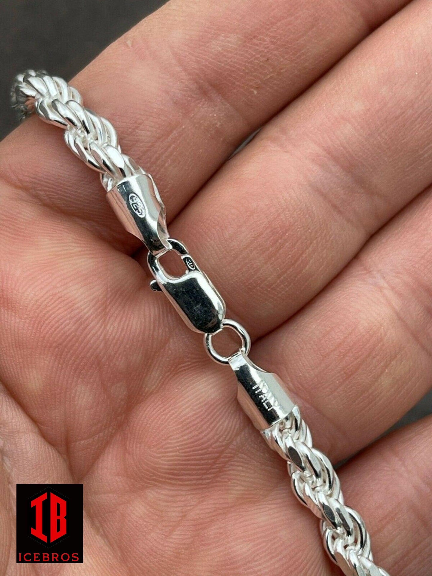 Men's Rope Chain White Gold Over 925 Sterling Silver Chain Necklace (6mm, 8mm ,11mm)