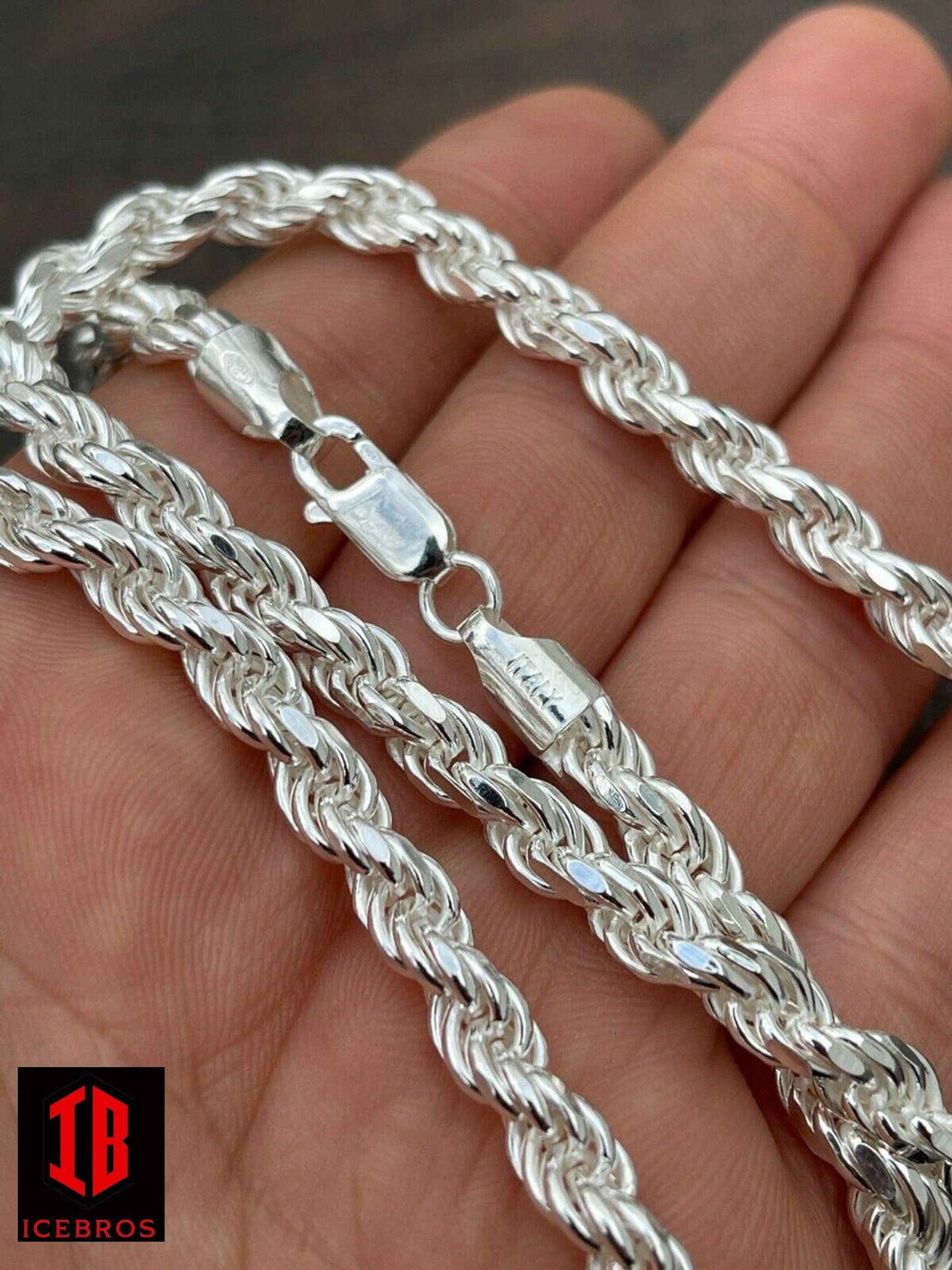 Men's Rope Chain White Gold Over 925 Sterling Silver Chain Necklace (6mm, 8mm ,11mm)