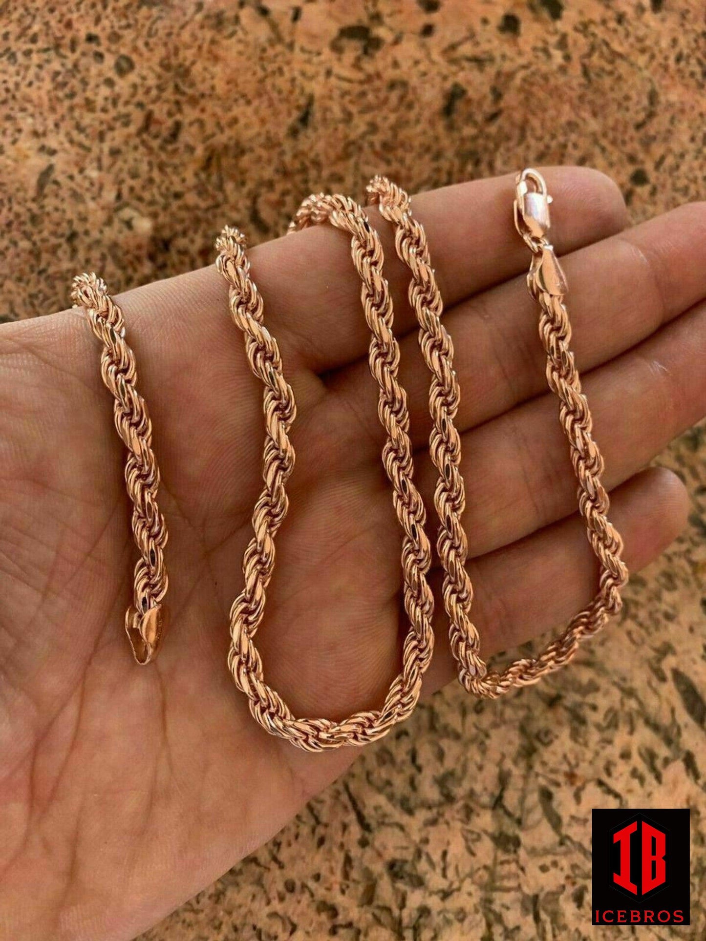 Unisex 14k Rose Gold Over Solid 925 Sterling Silver Ladies Men's Rope Chain Necklace (2mm, 5mm)