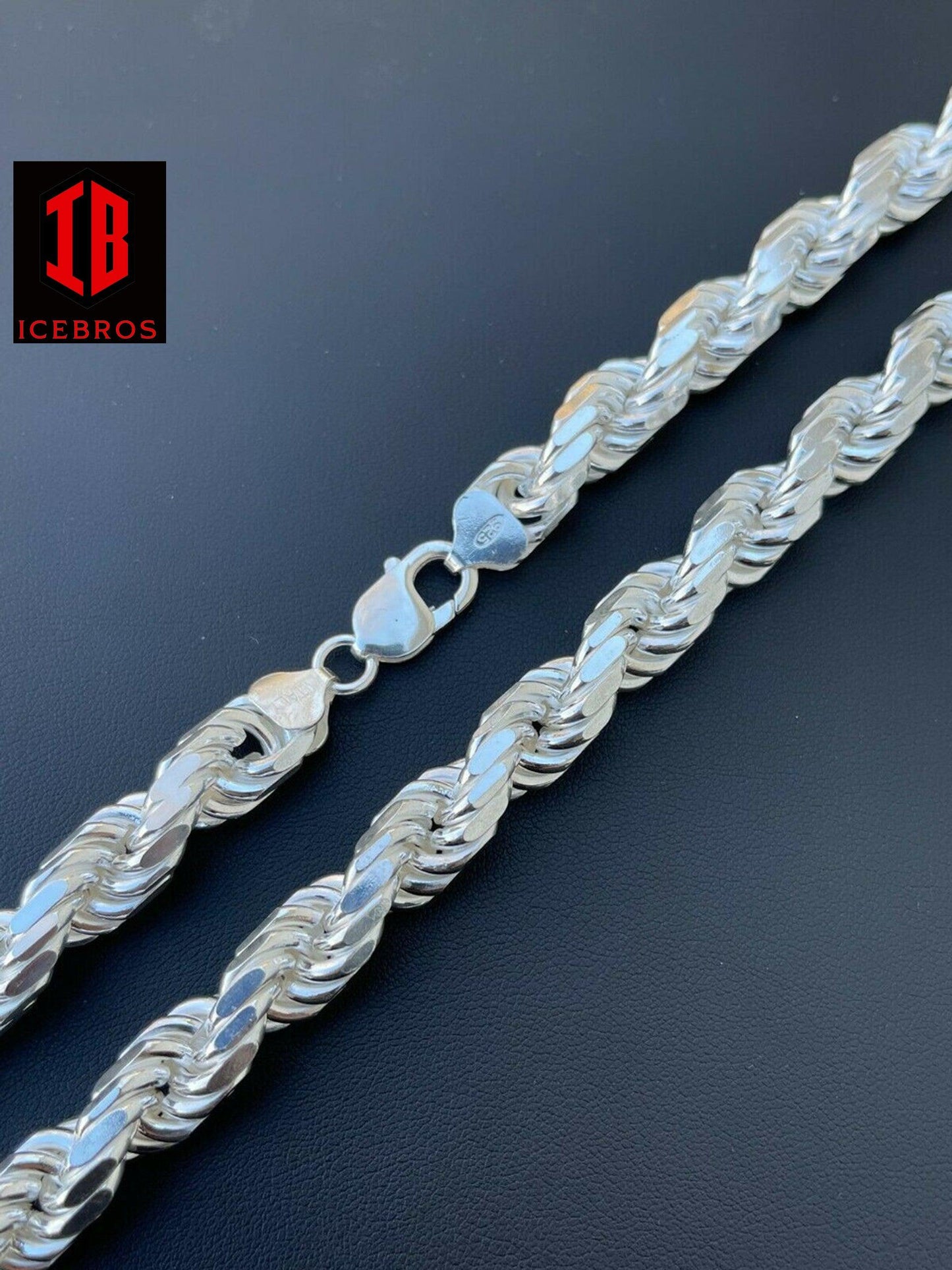 Men's Rope Chain White Gold Over 925 Sterling Silver Chain Necklace (6mm, 8mm ,11mm)