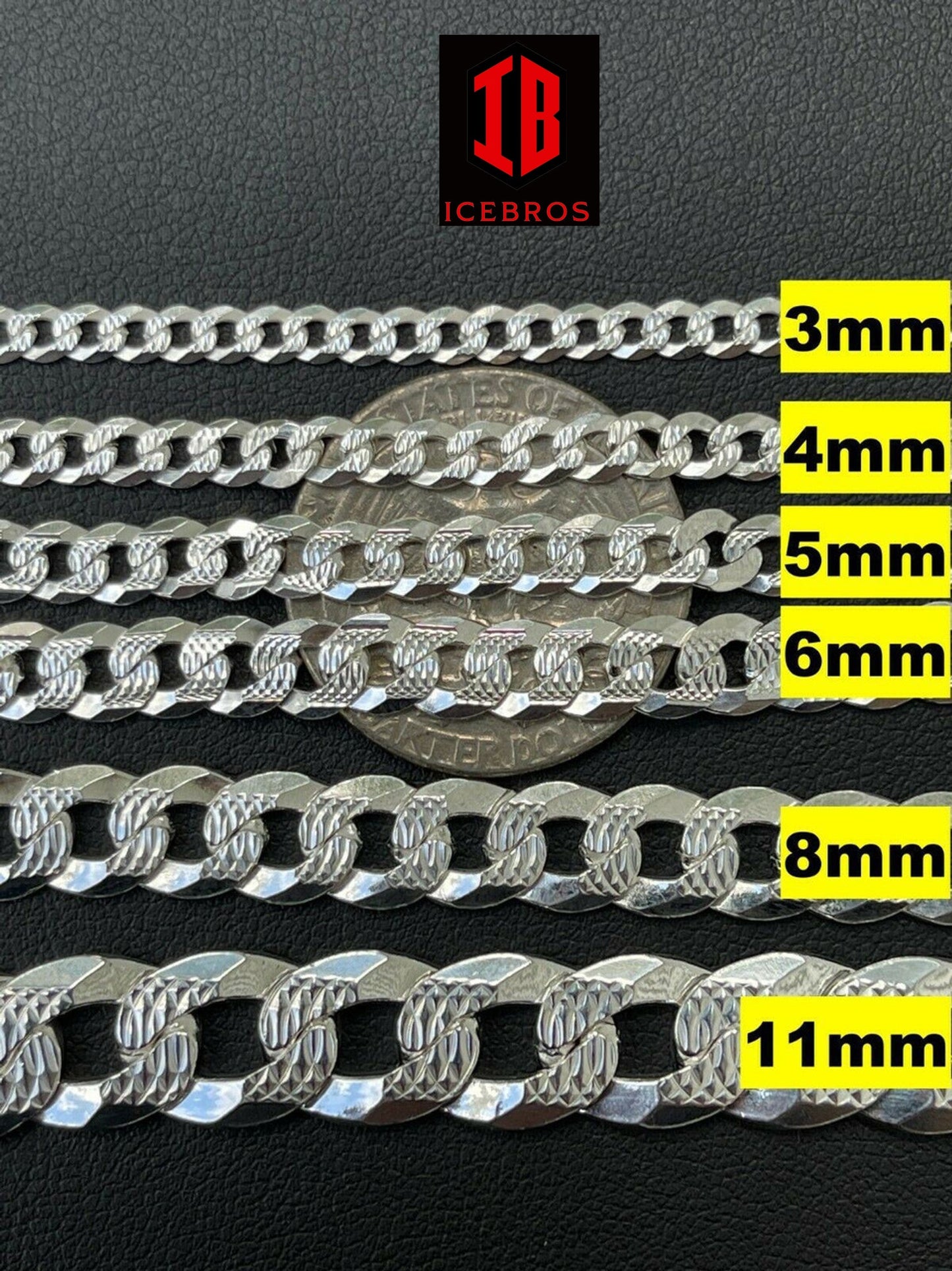 Solid 925 Silver Diamond Cut Flat Miami Curb Cuban Link Chain Necklace (3-11mm)