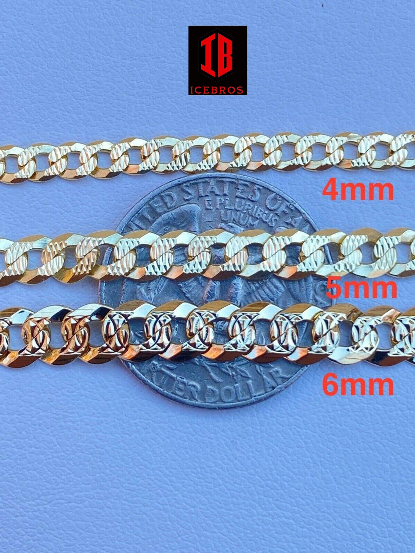 Men's Cuban Link Chain Real 14k Gold & Solid 925 Silver Diamond Cut ITALY (4-11mm)