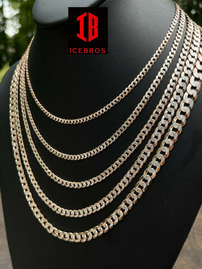 Cuban Link Chain 14k Rose Gold & Solid 925 Silver Diamond Cut Necklace (3-8mm)