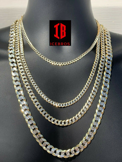 10K/14K Over 925 Silver Diamond Cut Flat Miami Curb Cuban Link Chain Necklace (3-11mm)