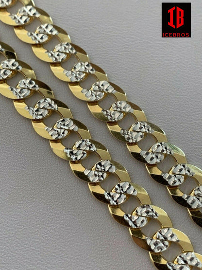 10K/14K Over 925 Silver Diamond Cut Flat Miami Curb Cuban Link Chain Necklace (3-11mm)