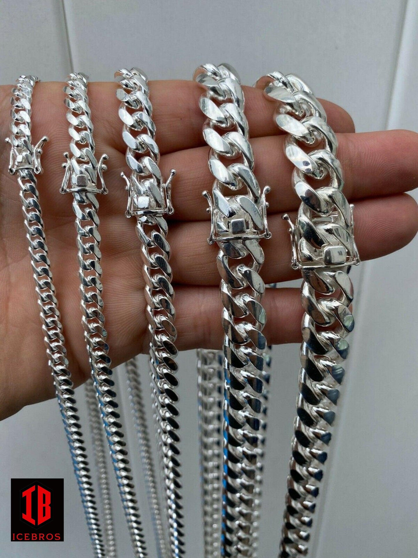 925 Vermeil Sterling Silver Men's Miami Cuban Link Chain Necklace Box Clasp (5-14mm)